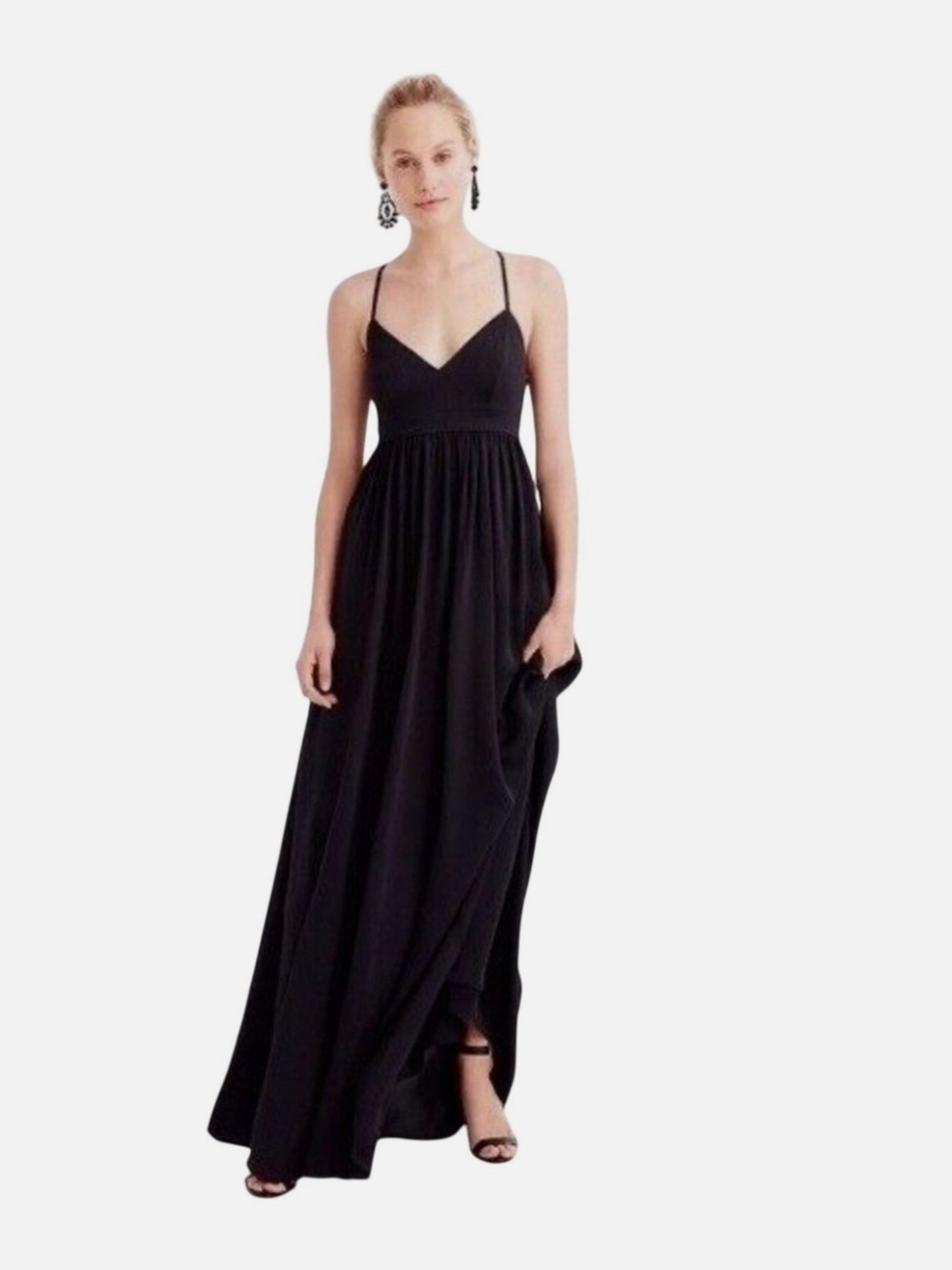 J. Crew Black Maxi Slip Dress with V-Neck